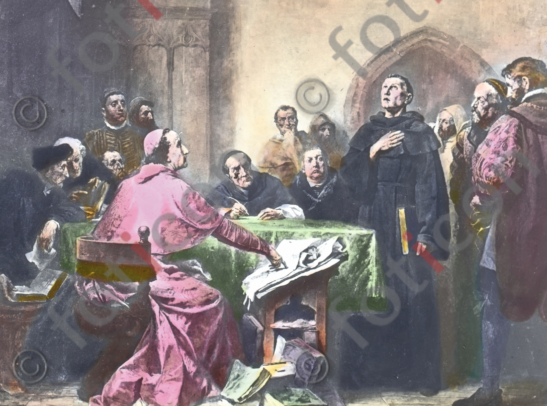 Luther diskutiert 1518 mit Thomas Cajetan in Augsburg | Luther discussed in 1518 with Thomas Cajetan in Augsburg - Foto foticon-simon-150-023.jpg | foticon.de - Bilddatenbank für Motive aus Geschichte und Kultur
